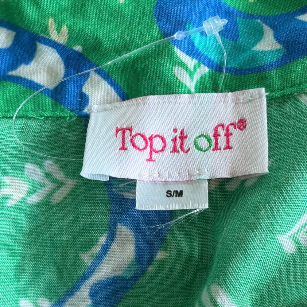 Top It Off Tiger Print Tunic Dress S/M Green Roll Tab Whimsical Animal Resort - Picture 4 of 7